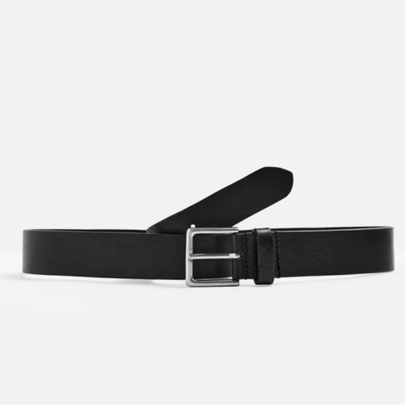 NWT- Zara- Basic Leather Belt with Silver Buckle - Picture 1 of 2